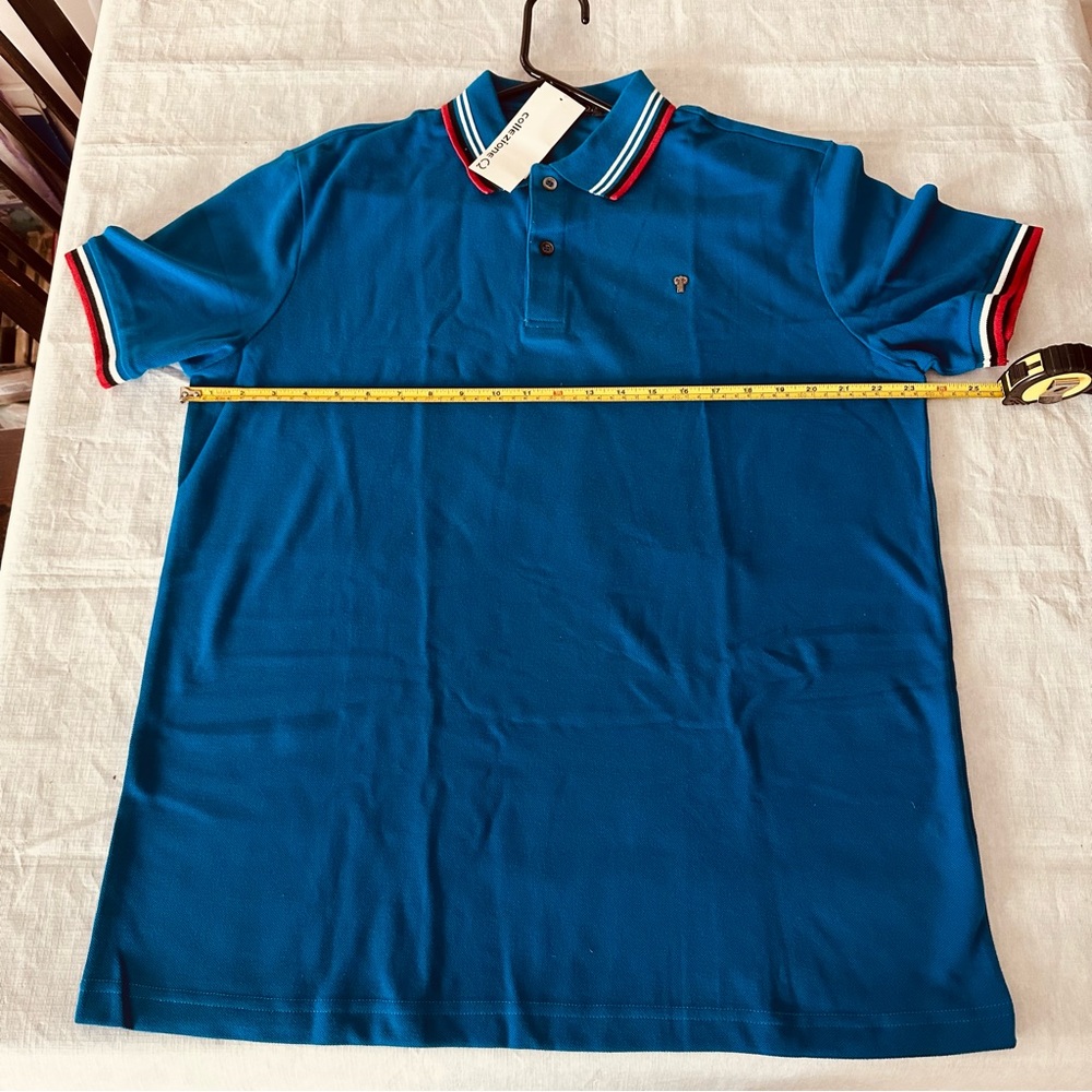 “ColleczioneC2” Men Polo Shirt Sz Lg 2-Button Royal Blue W/Red Black & White